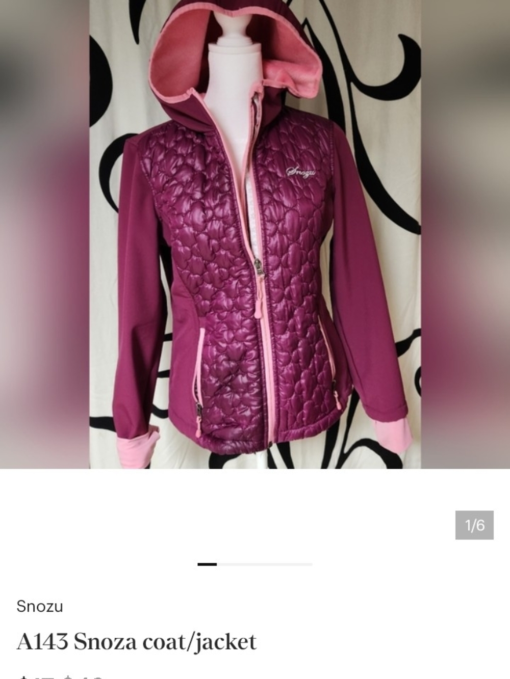 Snozu Quilted Hooded Jacket in Plum with Light Pink Trim